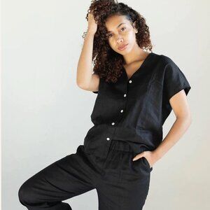 Two Days Off "Kaneko" Black Linen Top